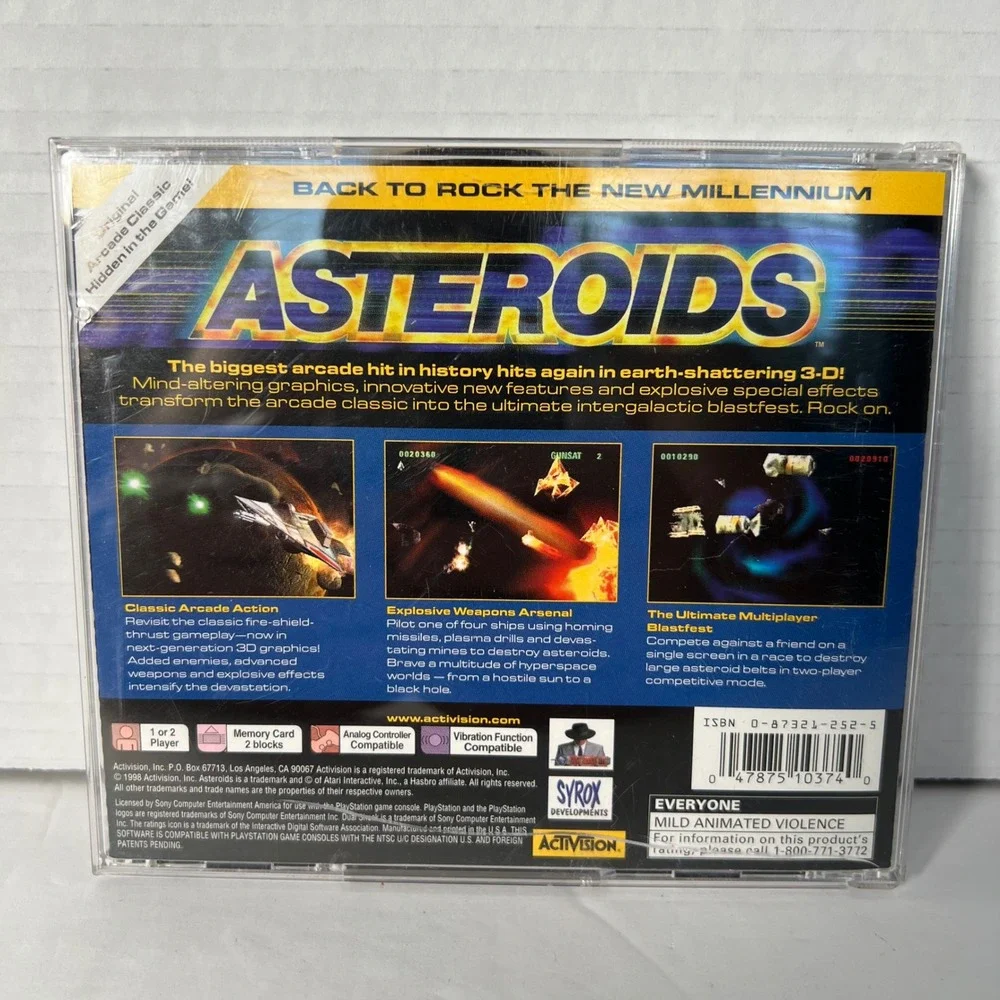 Asteroids Sony PlayStation 1 PS1 1998 Activision‎ SLUS-00773 Black Disc CIB